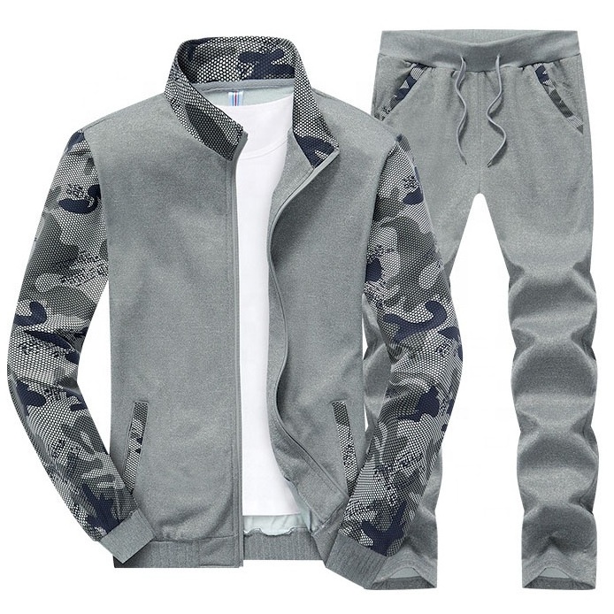 Custom Sublimation Men Sweatsuit Grey Jogging Suits Long Zipper Running Wear Custom Mens Tracksuit