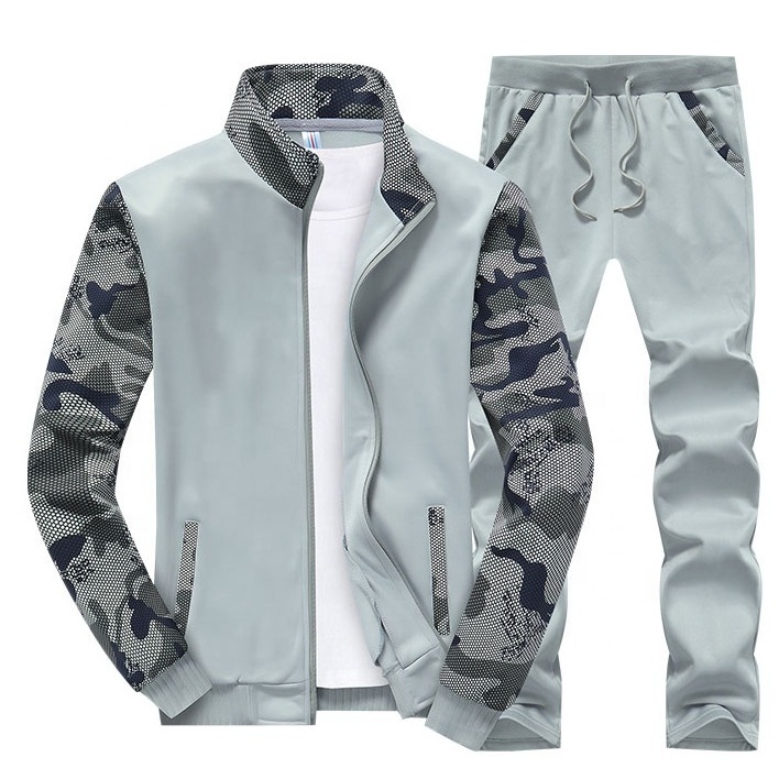 Custom Sublimation Men Sweatsuit Grey Jogging Suits Long Zipper Running Wear Custom Mens Tracksuit