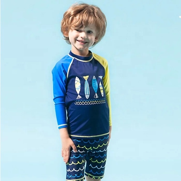 UPF 50+ Wholesale UV protection 2 pcs Boys Swimwear, kid boys swimsuit bathing suit