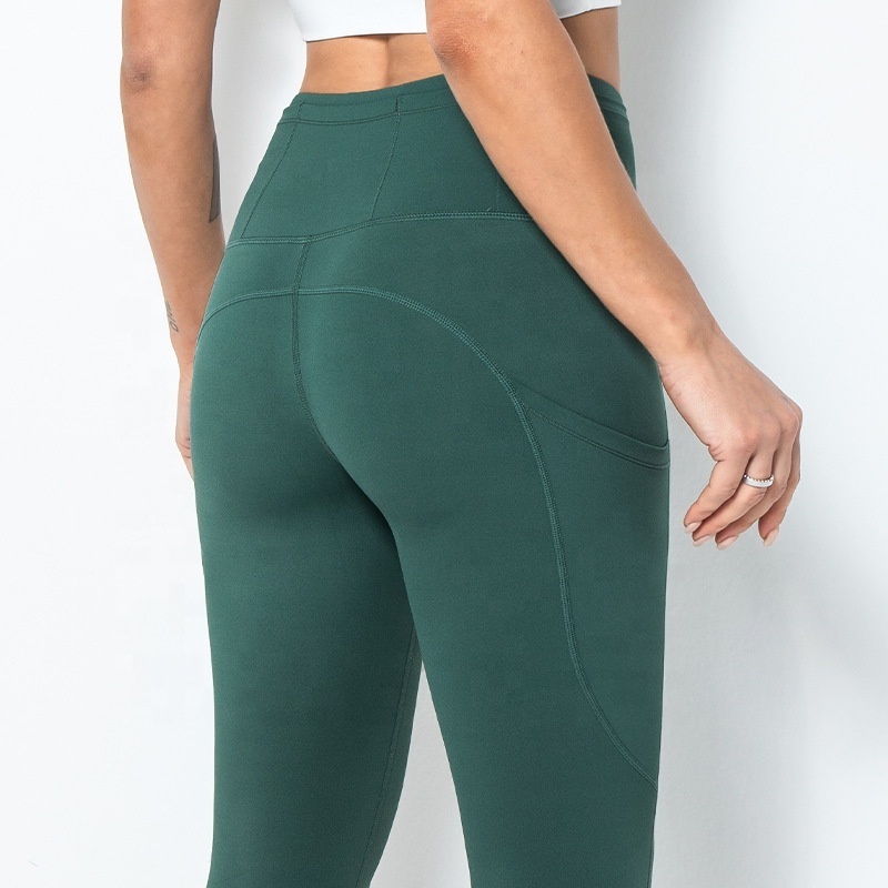 Custom Dropshipping High Waist Soft Fitness Yoga Pants with Pocket Sweat Wicking Tight Women Gym Leggings With Side Phone Pocket