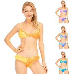 Custom Fashion Women Solid Color Changing Bikini Women Beachwear Two-Pieces Swimsuit Ruffle Sexy Color Changing Swimwear