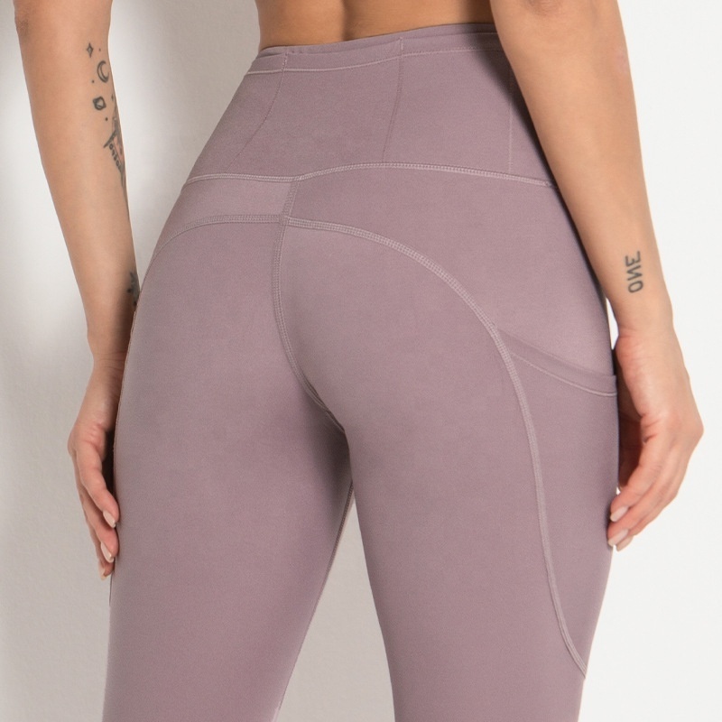 Custom Dropshipping High Waist Soft Fitness Yoga Pants with Pocket Sweat Wicking Tight Women Gym Leggings With Side Phone Pocket