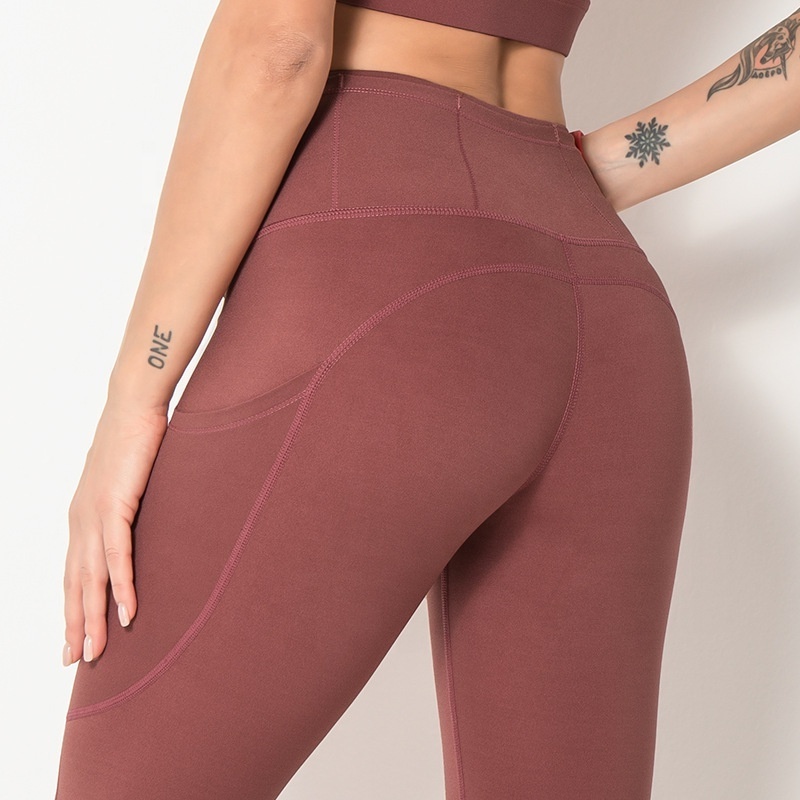 Custom Dropshipping High Waist Soft Fitness Yoga Pants with Pocket Sweat Wicking Tight Women Gym Leggings With Side Phone Pocket