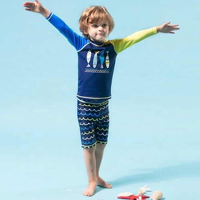 UPF 50+ Wholesale UV protection 2 pcs Boys Swimwear, kid boys swimsuit bathing suit