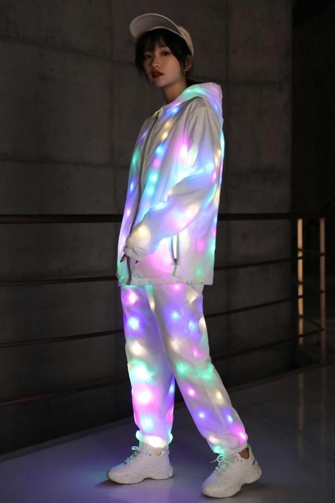 Wholesale LED dance wear in set Luminous Clothes Colorful Lighting Costume LED flash dance wear for men and women