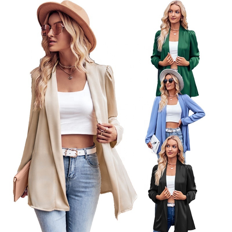 2024 Wholesale Lady Elegant Office Style Polyester Women Blouse Tops blusa para mujer Plus Size Collarless Cardigan Woman Blouse