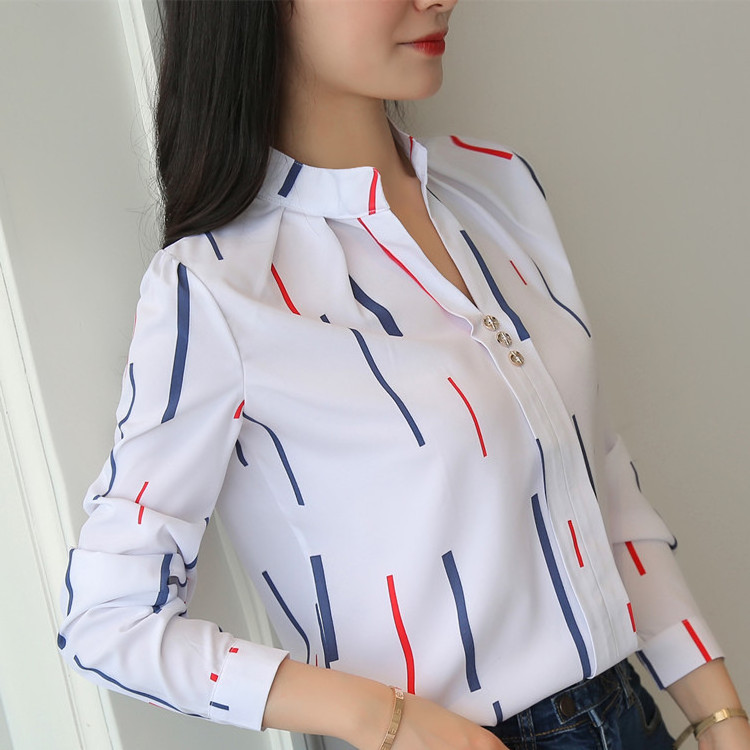 2024 Hot Sale Spring Autumn Woman Printed Pullover t Shirt Blouse Fashion Slim Chiffon Long-sleeve Pattern Women Shirts