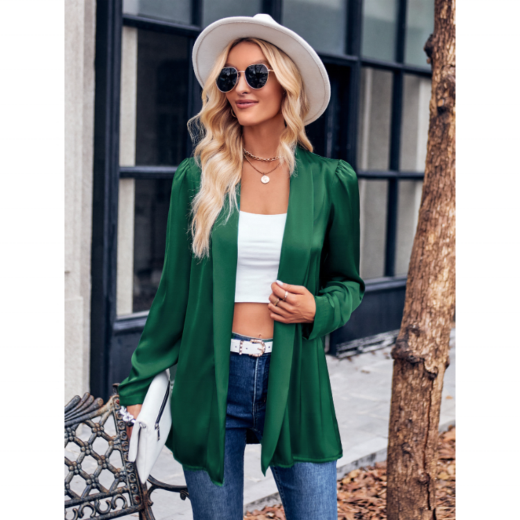 2024 Wholesale Lady Elegant Office Style Polyester Women Blouse Tops blusa para mujer Plus Size Collarless Cardigan Woman Blouse