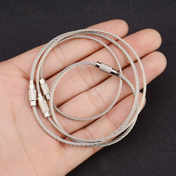 stainless steel cable rope wire keyring,Metal Screw Lock Ring Wire Key Chain Stainless Steel Keychain