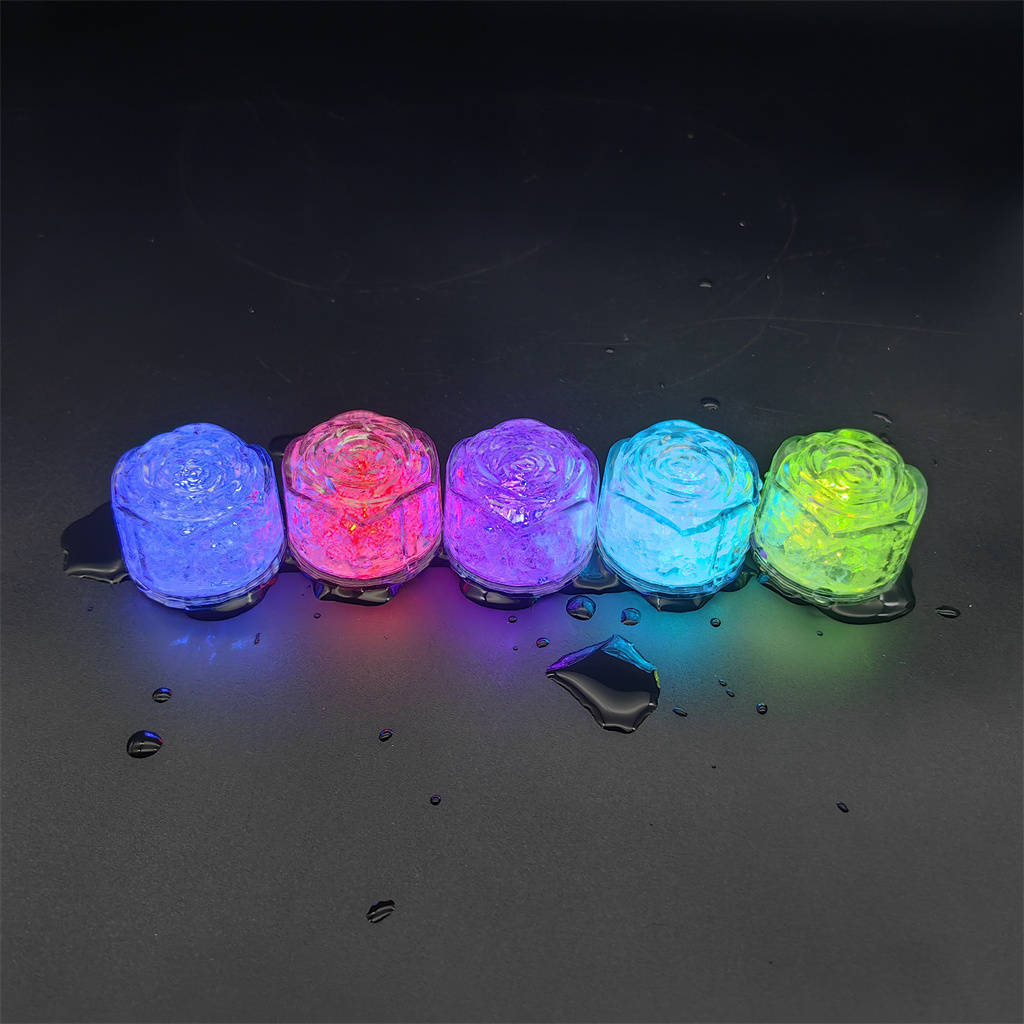 Top seller wholesale cheap custom water activated waterproof plastic light up led rose shape ice cube for Drink Party Bar