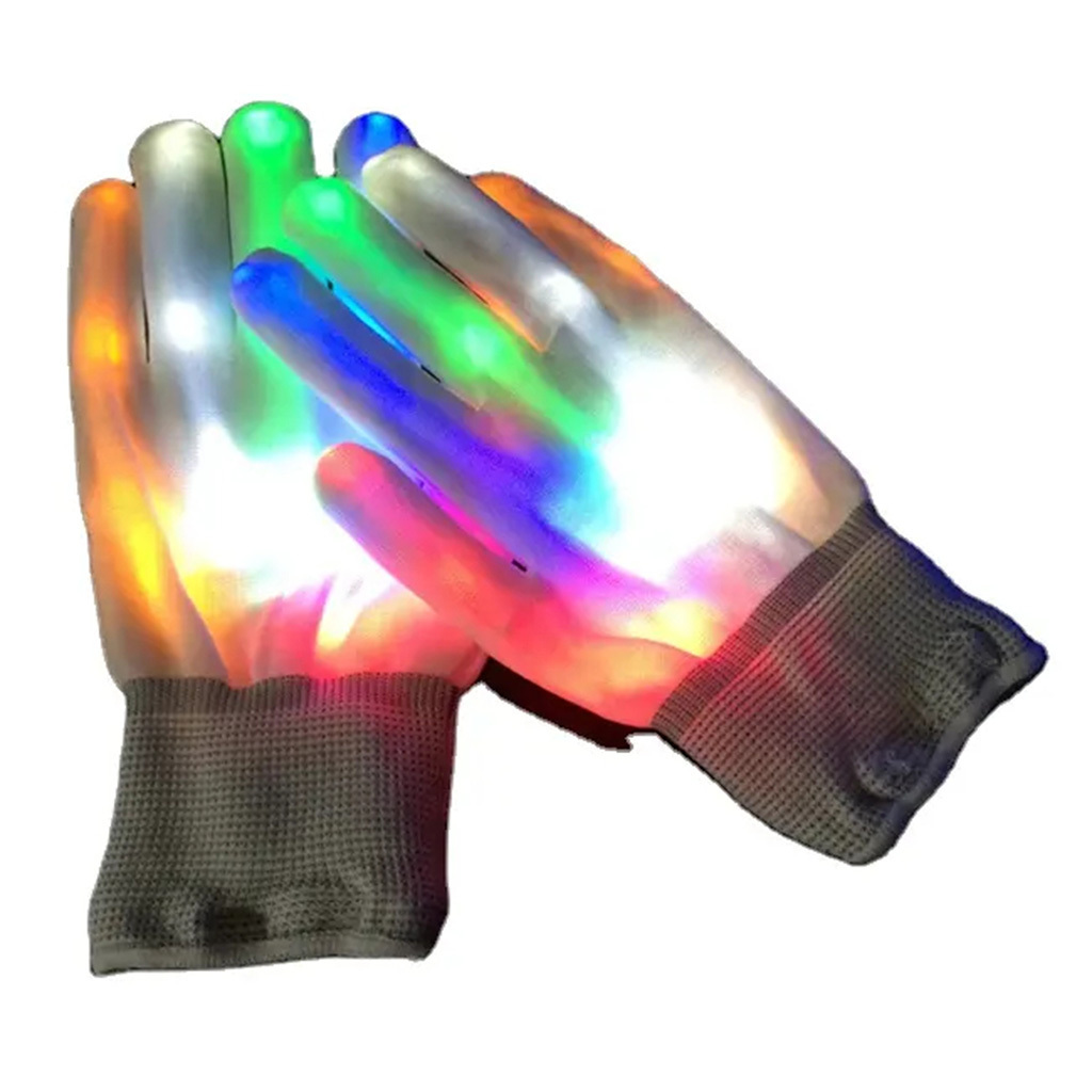 wholesale hot cheap dj halloween party white custom light up flashlight led nylon optical fiber knitting hand finger gloves