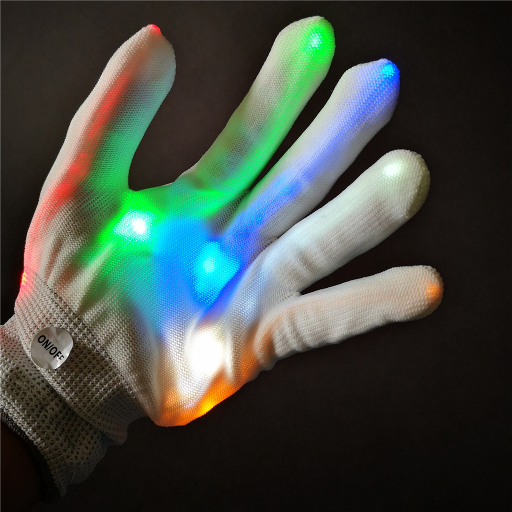 wholesale hot cheap dj halloween party white custom light up flashlight led nylon optical fiber knitting hand finger gloves