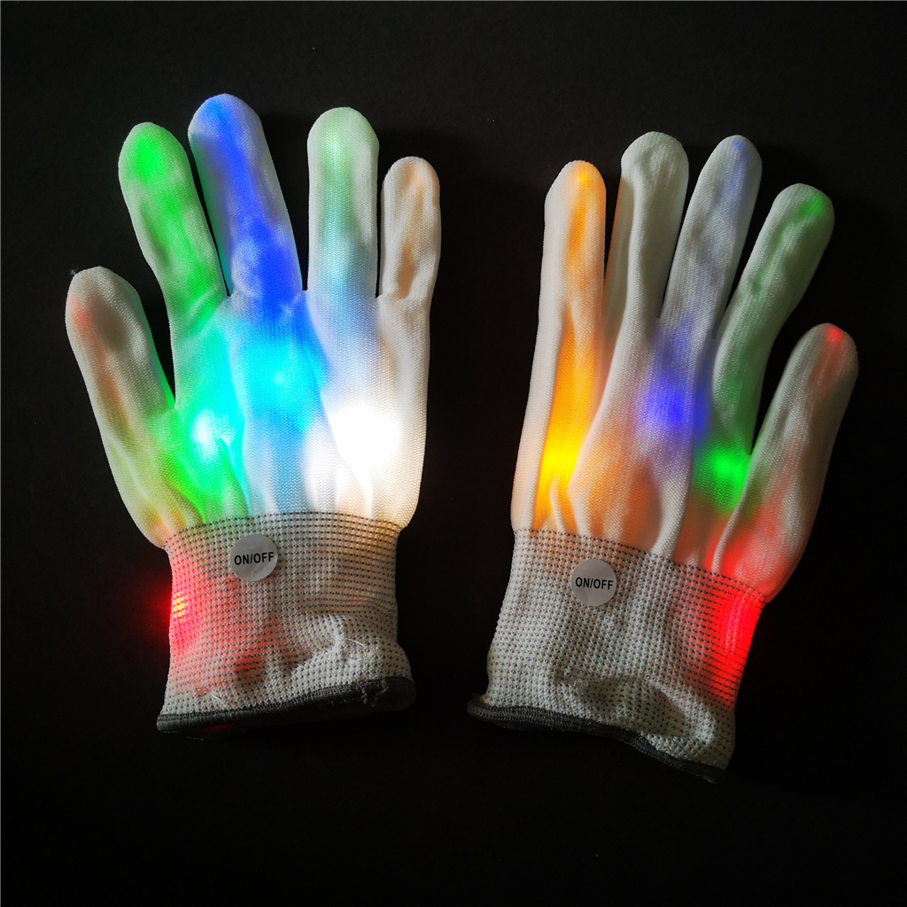 wholesale hot cheap dj halloween party white custom light up flashlight led nylon optical fiber knitting hand finger gloves