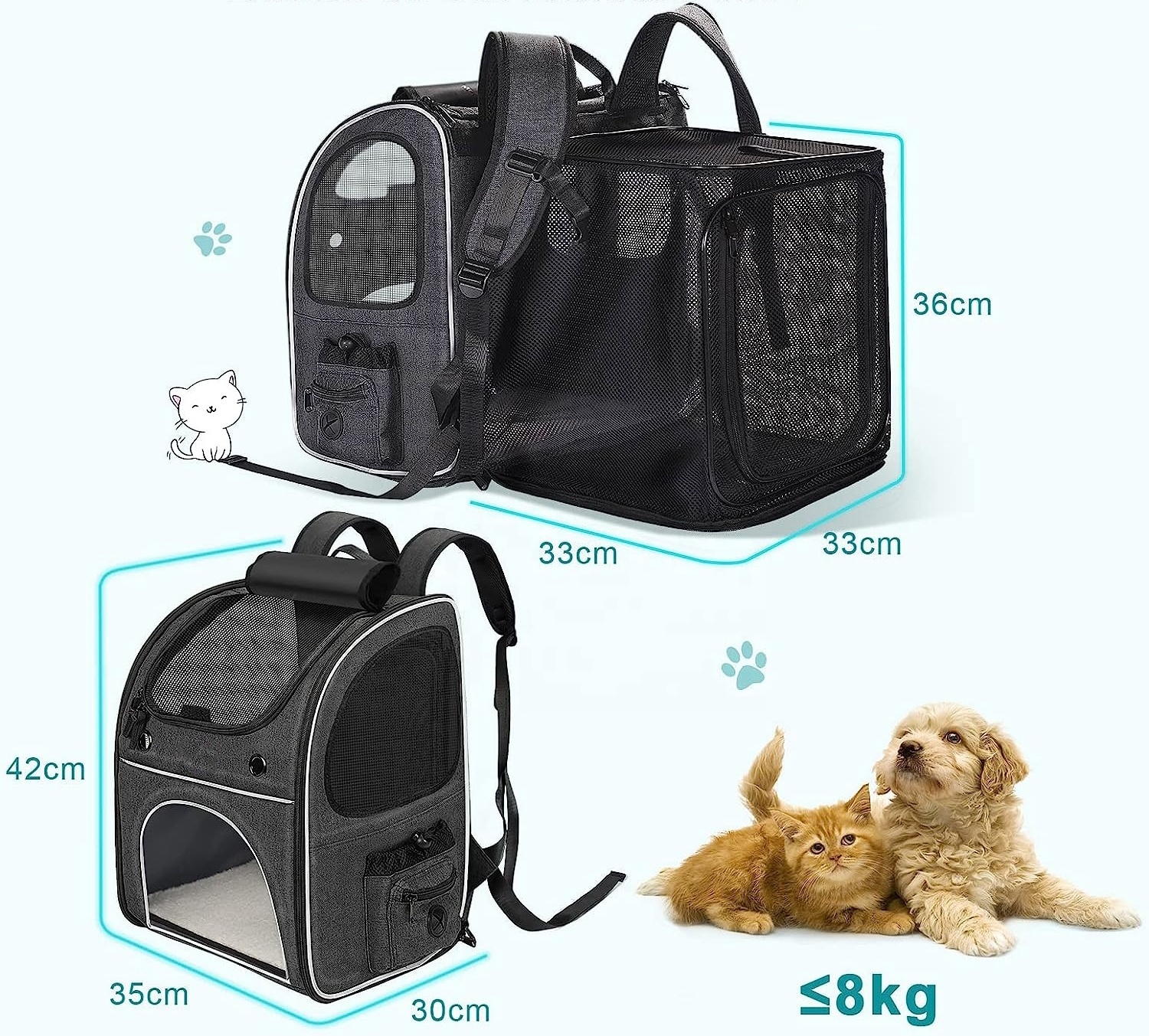 BSCI Factory High Quality Foldable Pet Backpack Carrier for Small Dog Custom Cat Backpack Expandable Cat Backpack Carrier