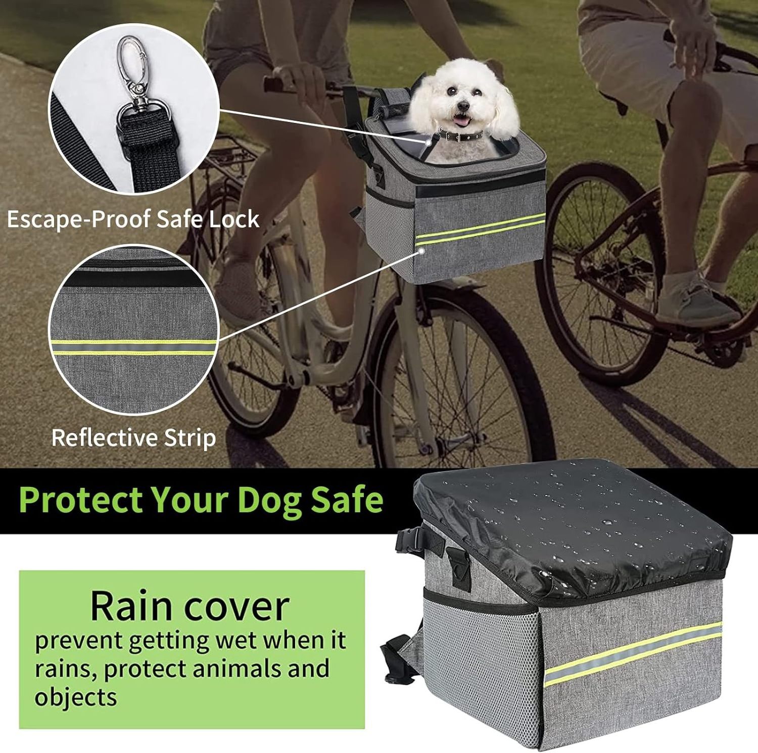 Durable Dog Bike Basket Foldable Dog Bike Carrier Soft Sided Basket with Reflective Tape Custom Dog Bicycle Basket