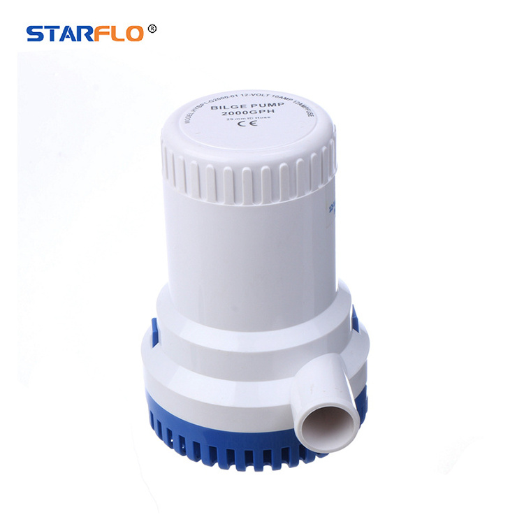 STARFLO impeller pump 2000GPH 12 volt marine submersible bilge water pump with internal float switch for boat