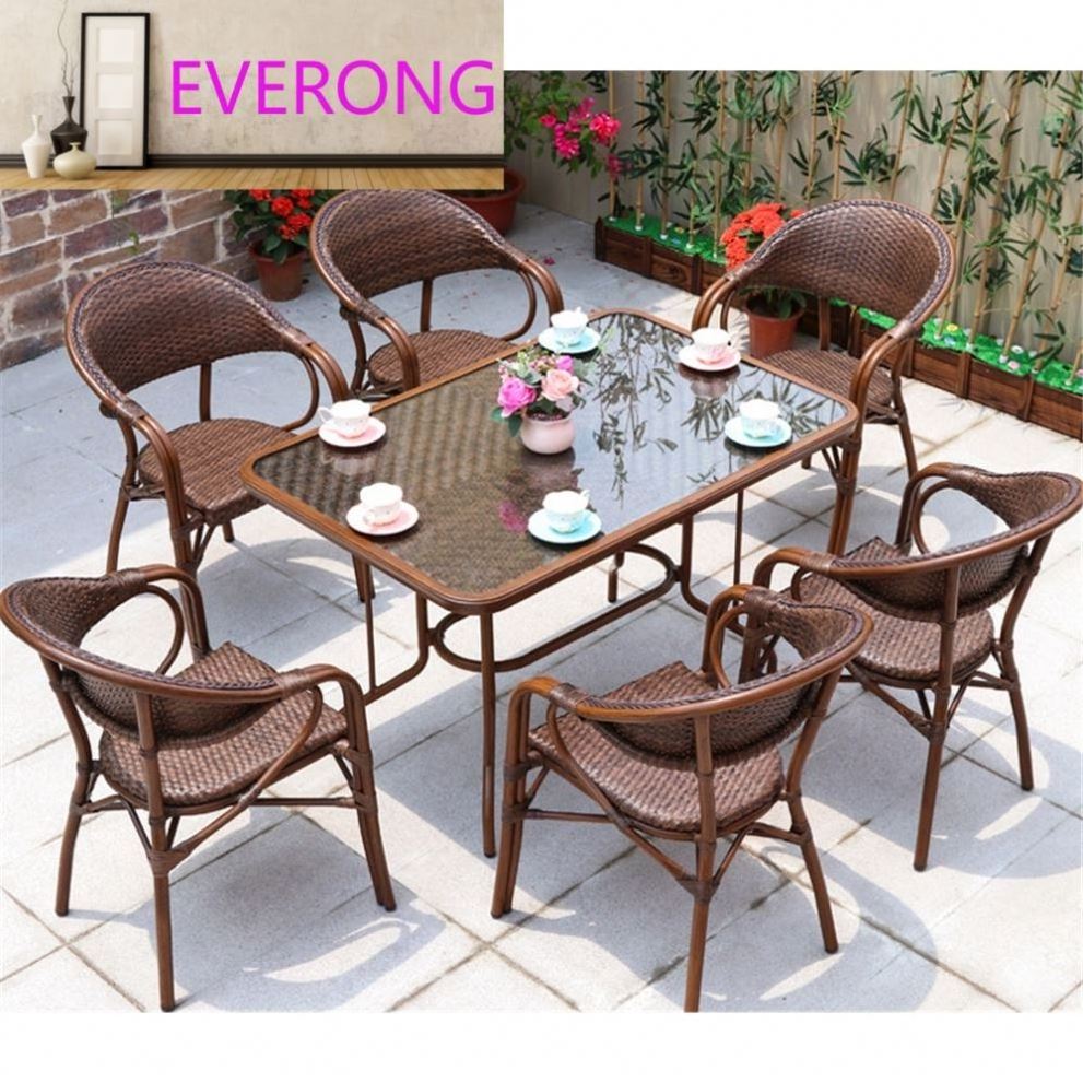 PE Rattan Wood Grain Garden Patio Table Hot Selling Waterproof Aluminum Frame PE garden set outdoor furniture