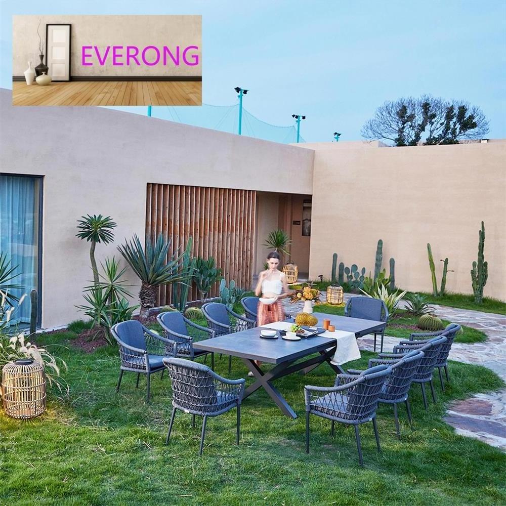 everong Luxury Restaurant Furniture Outdoor Tables Aluminum Garden Furniture Modern Extension Patio Dining Table