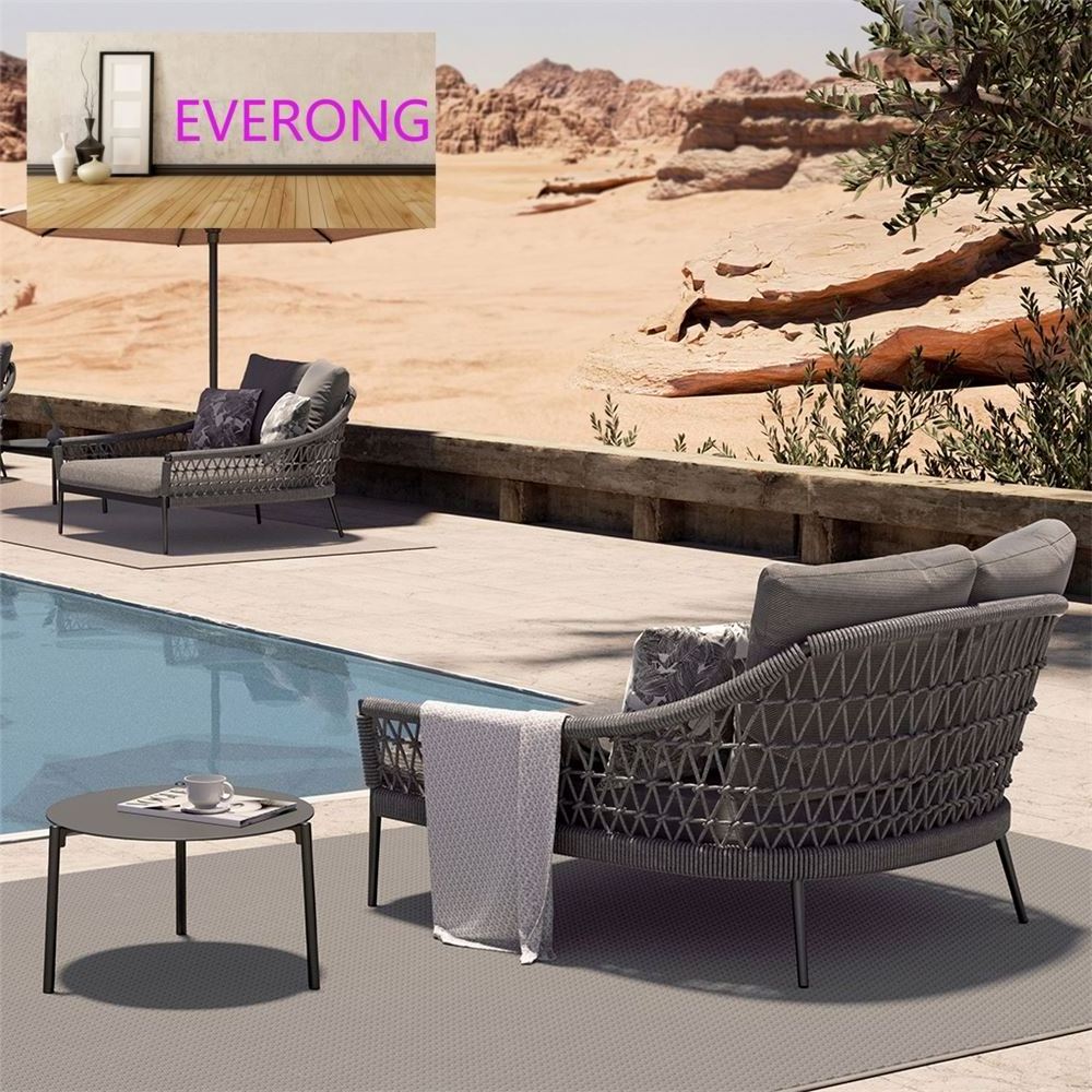 everong Luxury Outdoor Rope Weaving Sun Bed All Weather Hotel Poolside Furniture Lounge Bed Garden Day Bed