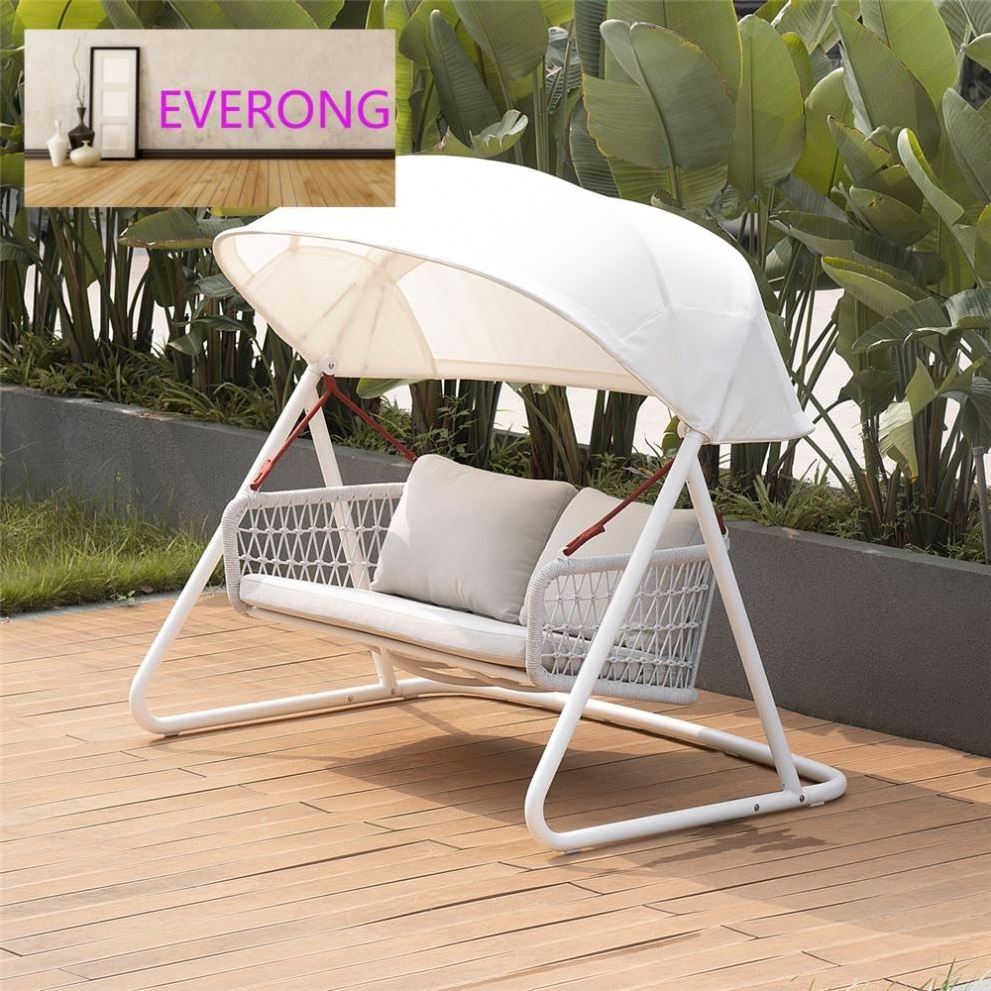 everong Modern Garden Furniture Weave Rope Double Swing Chair Aluminum Frame Balcony Furniture  Outdoor Patio Swing