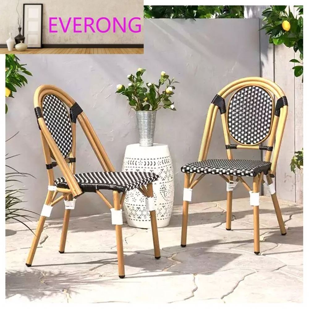 Rattan outdoor restaurant Garden parisian bistro dining stackable chairs french style rattan bistro table and chair outdoor