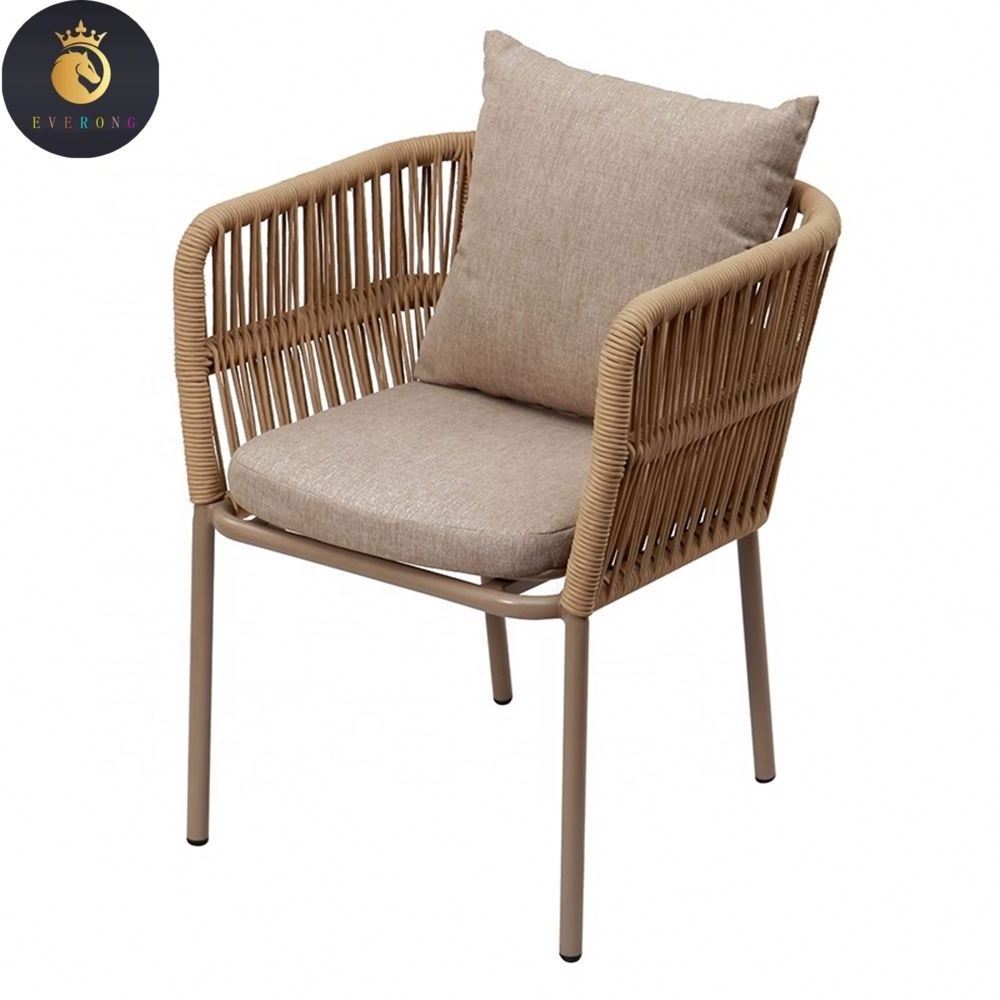 Brown Waterproof Garden Patio Furniture Outdoor Aluminum Woven Rope Dining Chair in Flex for Restaurant