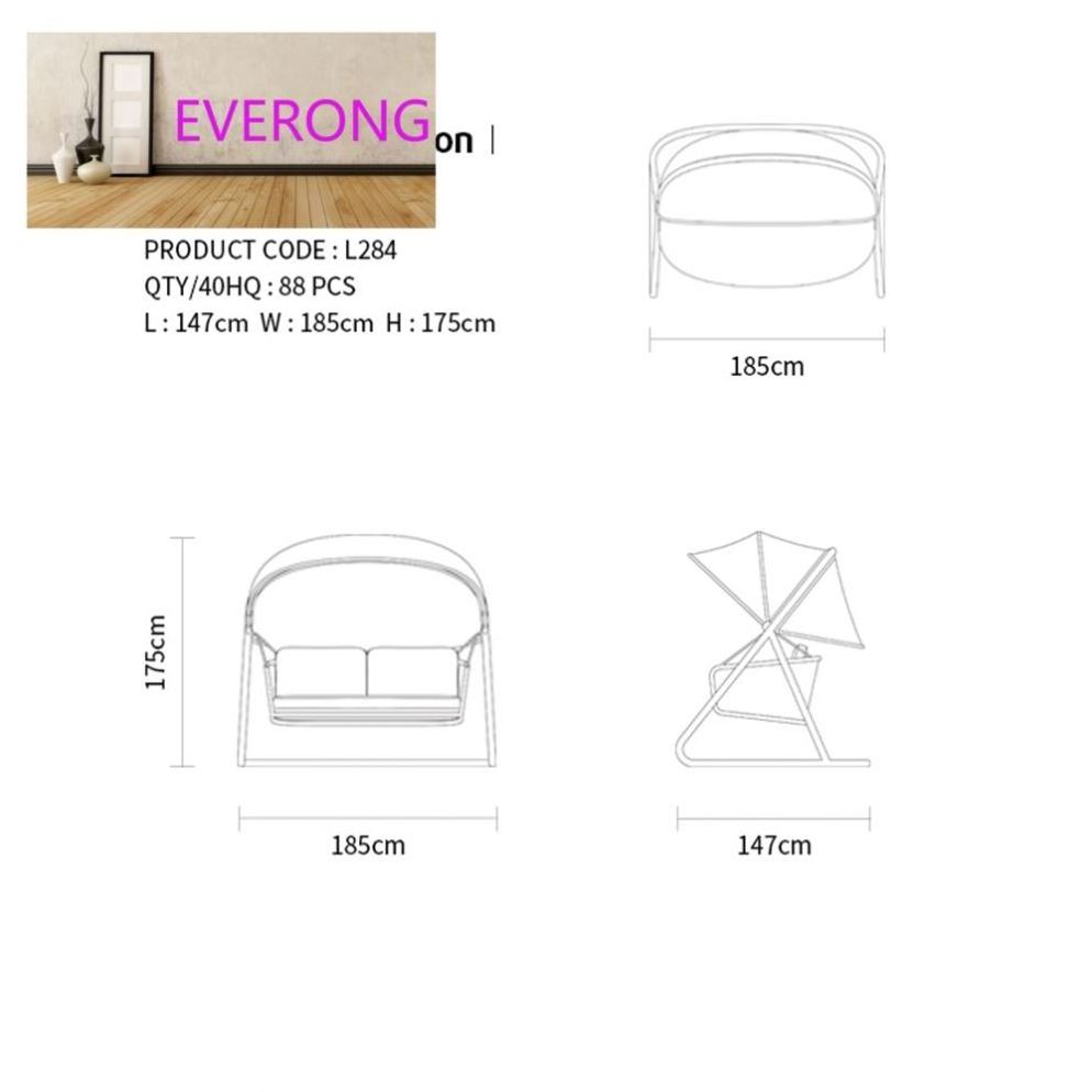 everong Aluminum Balcony Furniture Outdoor Loveseat Canopy Swinging Hanging Chair Modern Outdoor Furniture Patio Swing