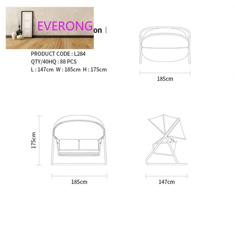 everong new design double canopy swing chair modern metal hanging chair outdoor furniture patio swing