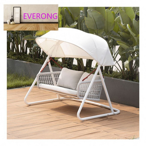 everong new design double canopy swing chair modern metal hanging chair outdoor furniture patio swing