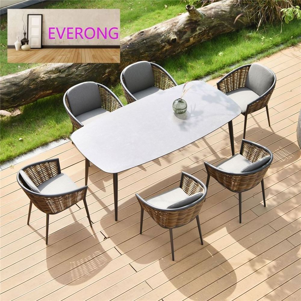 everong Rattan Restaurant Dining Furniture Garden Table Set Aluminium Garden Outdoor Dining Set Patio Furniture Sets