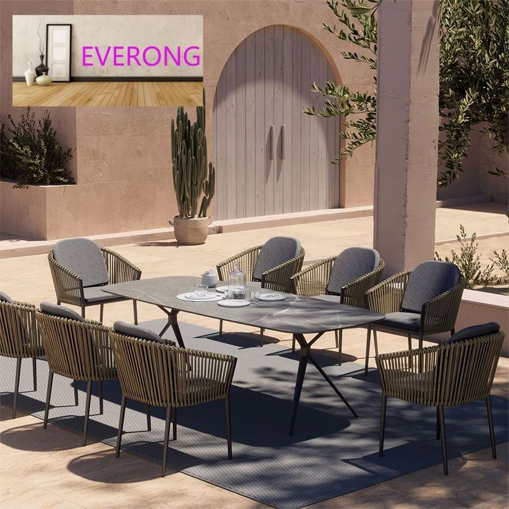 everong Commercial Restaurant Furniture DiningTable Luxury Patio Furniture  Sintered Stone Table Top Aluminum Outdoor Tables