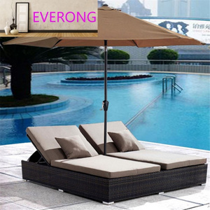 Outdoor Adjustable Patio Chaise Outdoor Lounge Chair Rattan Wicker Patio Lounge Chair with Cushions Swimming Pool Modern Teak