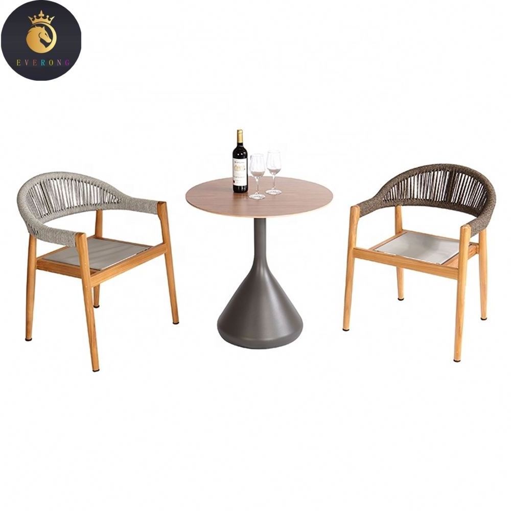 Modern Outdoor Garden Backyard Furniture Patio Rope Chairs Round Coffee Teak Wood Dining Table Set for 2