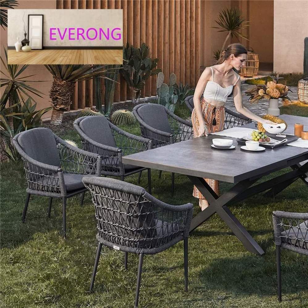 everong Luxury Restaurant Furniture Outdoor Tables Aluminum Garden Furniture Modern Extension Patio Dining Table