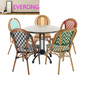 Rattan outdoor restaurant Garden parisian bistro dining stackable chairs french style rattan bistro table and chair outdoor