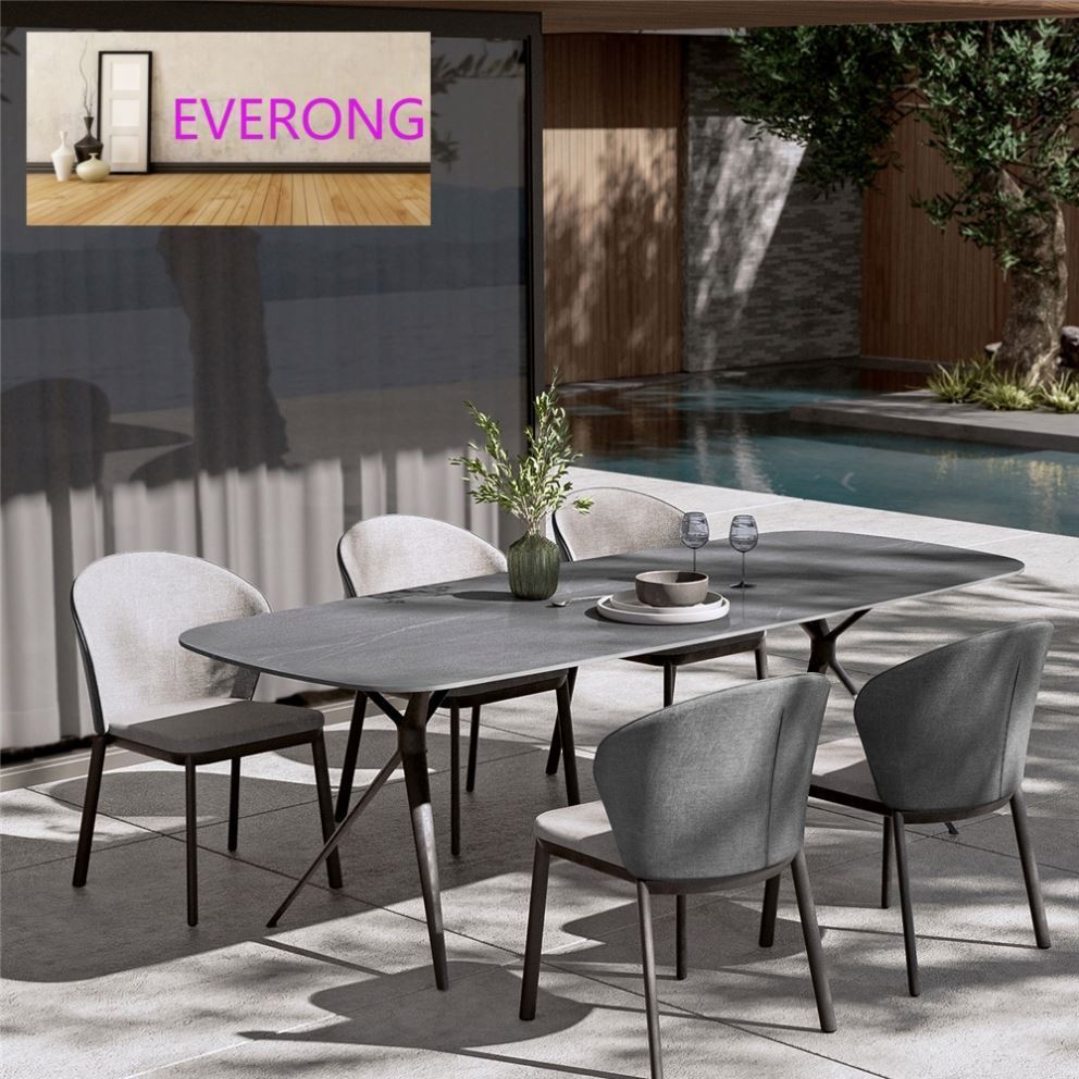 everong Commercial Restaurant Furniture DiningTable Luxury Patio Furniture  Sintered Stone Table Top Aluminum Outdoor Tables