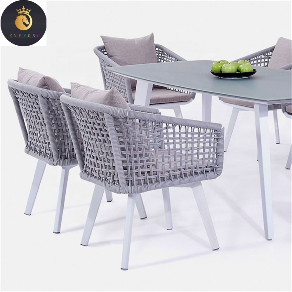 European Patio Furniture Outdoor Garden Aluminum Woven Rope Dining Table 6 Chairs Set