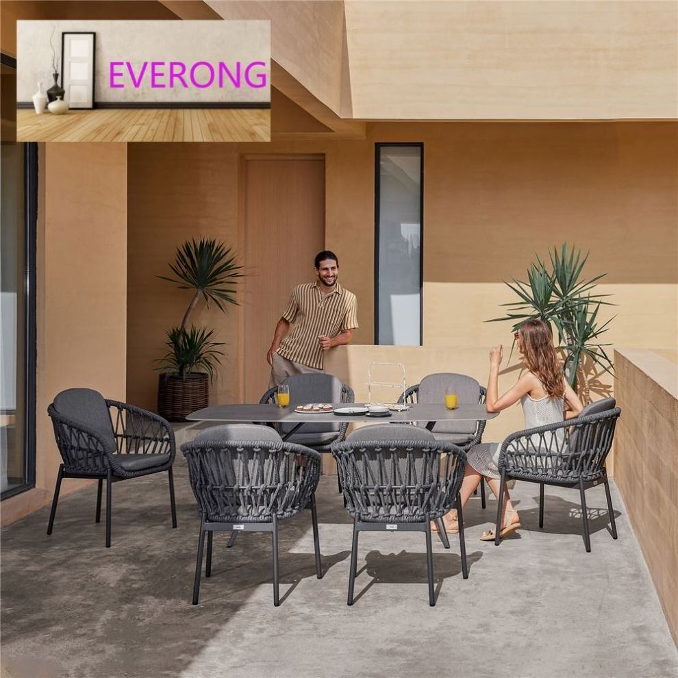 everong Commercial Restaurant Furniture DiningTable Luxury Patio Furniture  Sintered Stone Table Top Aluminum Outdoor Tables