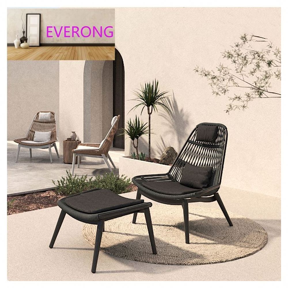 everong Modern Single Sofa Chair Garden Furniture Patio Sets Balcony Wicker Chair with ottoman