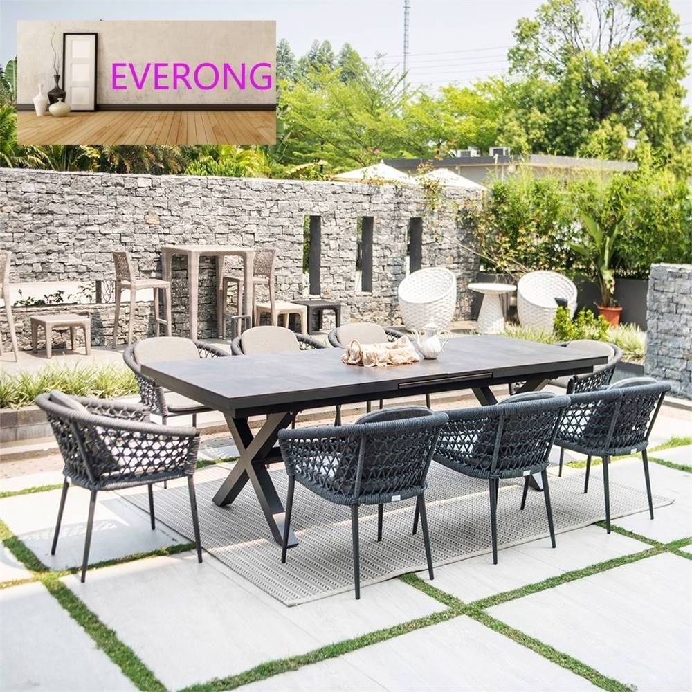 everong Luxury Restaurant Furniture Outdoor Tables Aluminum Garden Furniture Modern Extension Patio Dining Table