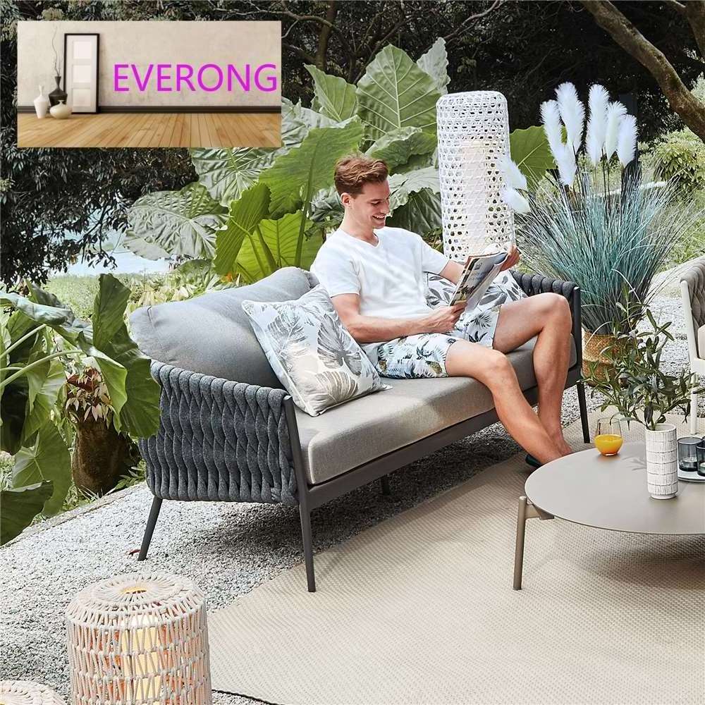 everong Modern Garden Leisure Woven Rope Sofa All Weather Lounge 2 Seater Patio Sofa Outdoor Furniture