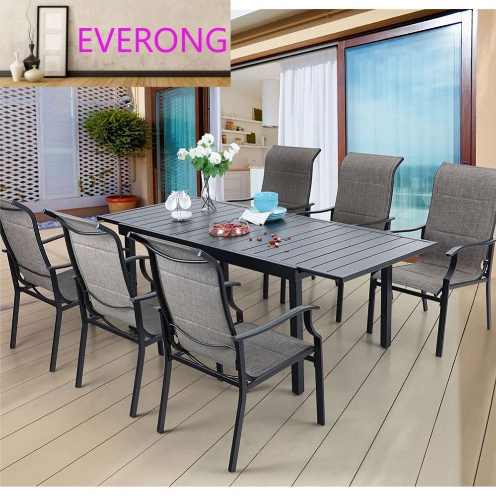 Metal Table Durable Outdoor Furniture Thick Fabric All013 Patio Dining Chairs Set of 7, Rectangular Extendable Black 6 Pcs