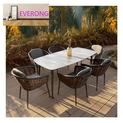 everong Rattan Restaurant Dining Furniture Garden Table Set Aluminium Garden Outdoor Dining Set Patio Furniture Sets