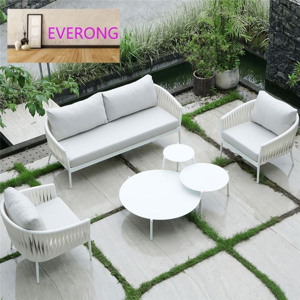 everong Luxury Outdoor Furniture White Rattan Garden Sofa Modern Hotel Furniture Outdoor Sofa Garden Furniture