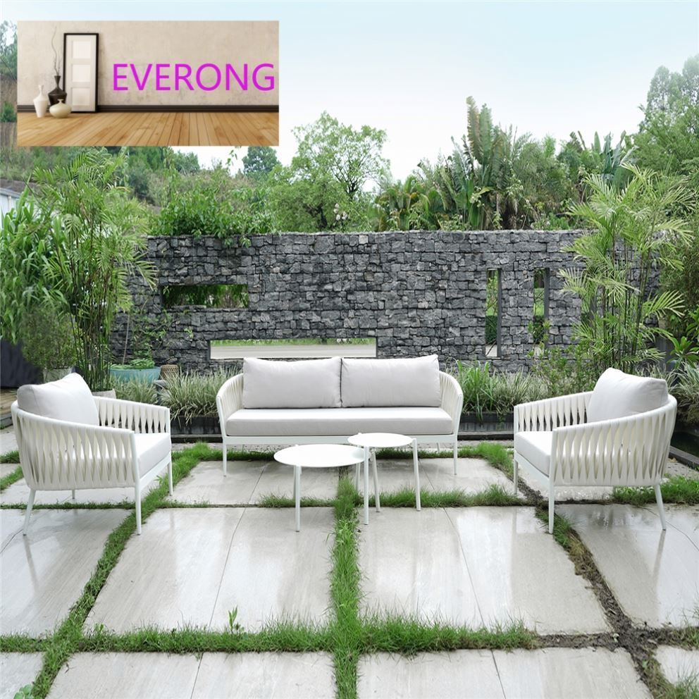 everong Luxury Outdoor Furniture White Rattan Garden Sofa Modern Hotel Furniture Outdoor Sofa Garden Furniture