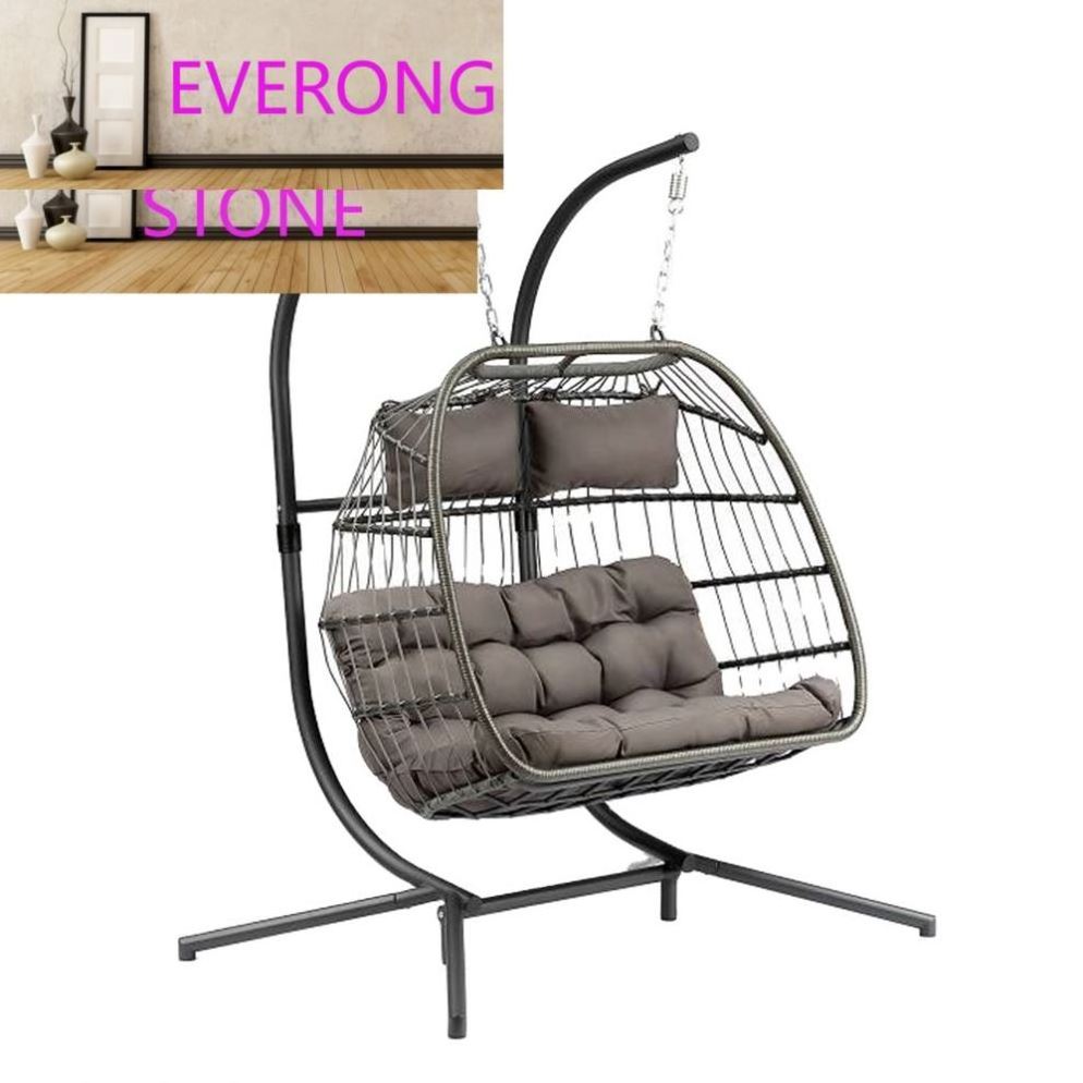 Wholesale patio canopy outdoor furniture double seat rattan egg shape wicker hanging swing chair for garden