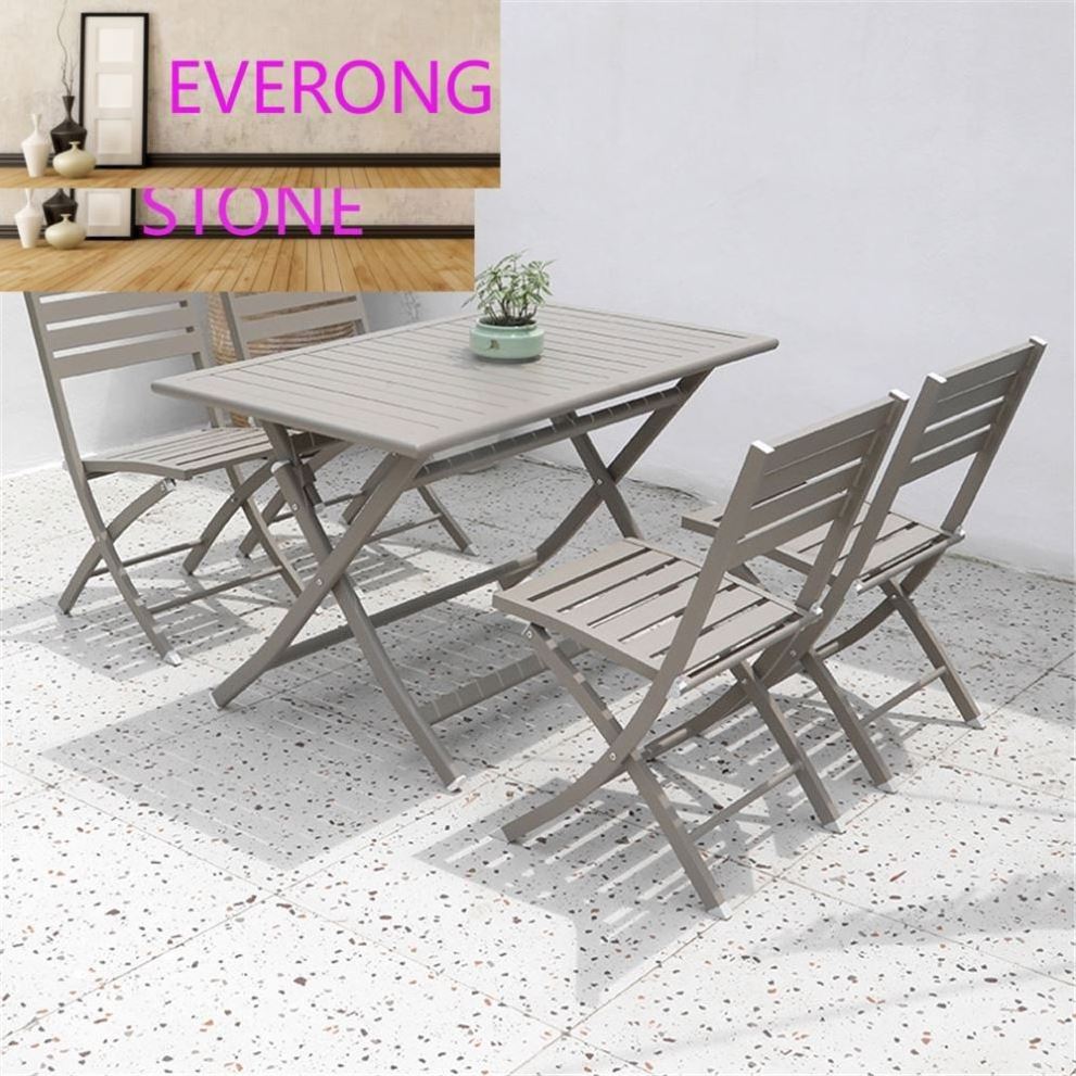 Champagne aluminum garden Furniture with 4 chairs and 1 folding table set For Outdoor Patio Use