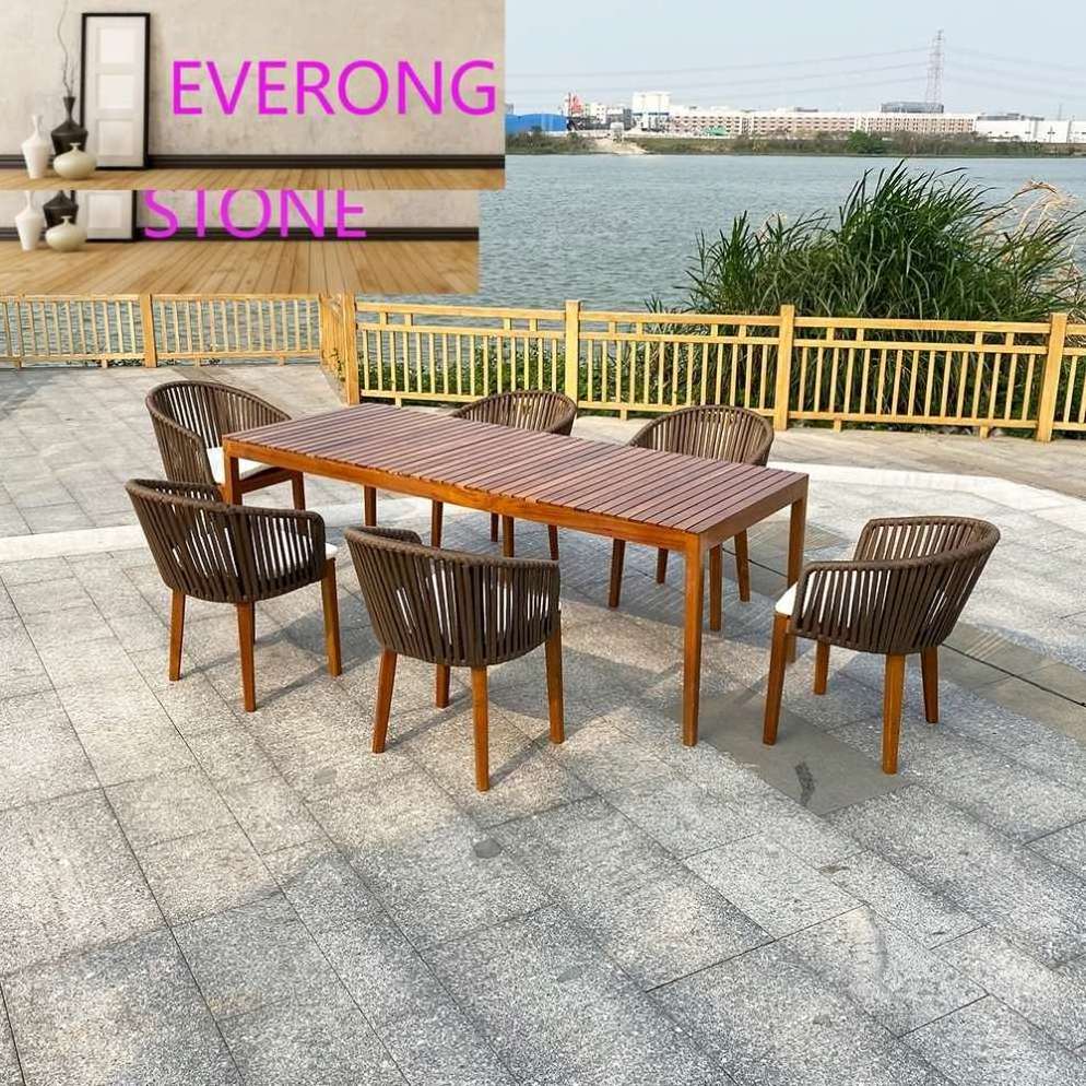 Outdoor Garden Teak Wood Dining Table Set with 6 seater chairs for patio