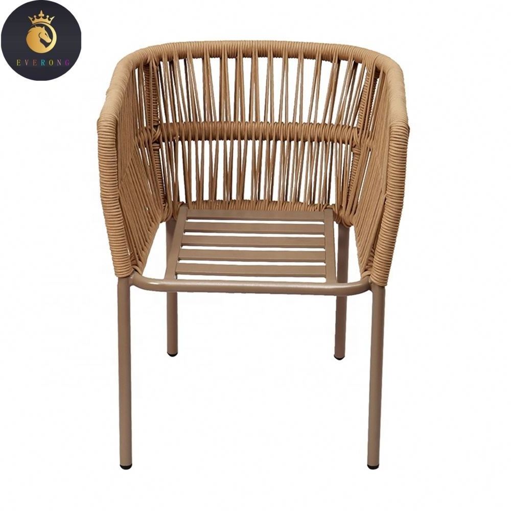 Brown Waterproof Garden Patio Furniture Outdoor Aluminum Woven Rope Dining Chair in Flex for Restaurant