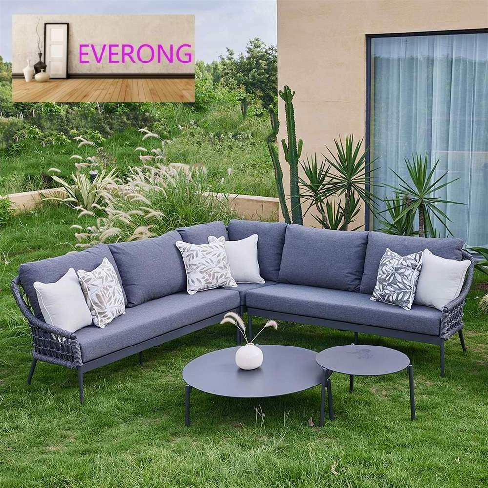 everong Outdoor Garden Sofa Set Metal Aluminum Lounge Set Modern Patio Furniture Sectional L Shape Sofa